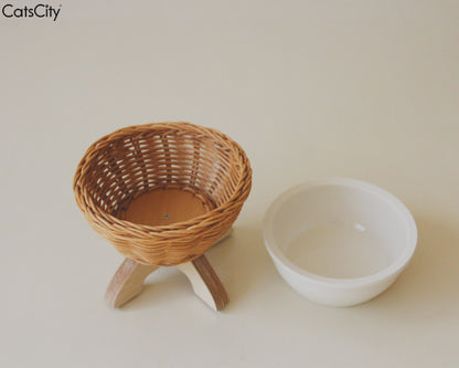 Hand Woven Real Rattan Pet Ceramic Bowl